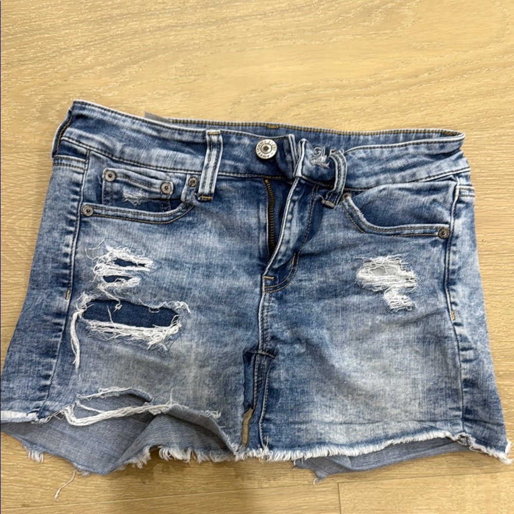 American Eagle Outfitters Blue Jean Shorts with Distressed Details, SIze 2